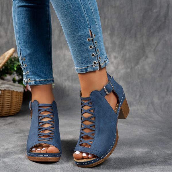 Summer Cross Roman Gladiator Elegant Thick Heel Wedge Sandals - Image 16