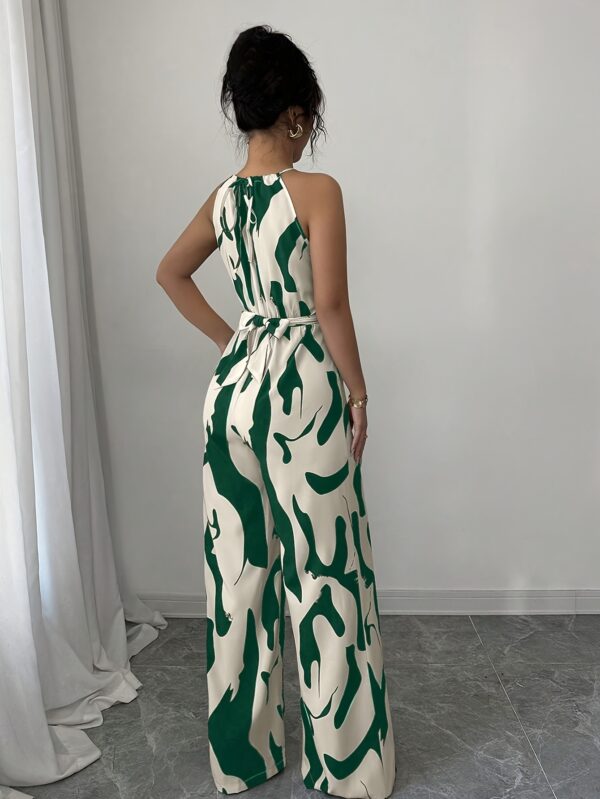 Women's Geometric Print Off-Shoulder Jumpsuit - Sleeveless Wide-Leg Beach Vacation Outfit with Back Tie Closure, Machine Washable Spring Summer Fall Casual Elegance Collection, Summer Outfit, Sleeveless Top, Flowy Fabric, Elegant Style - Image 3