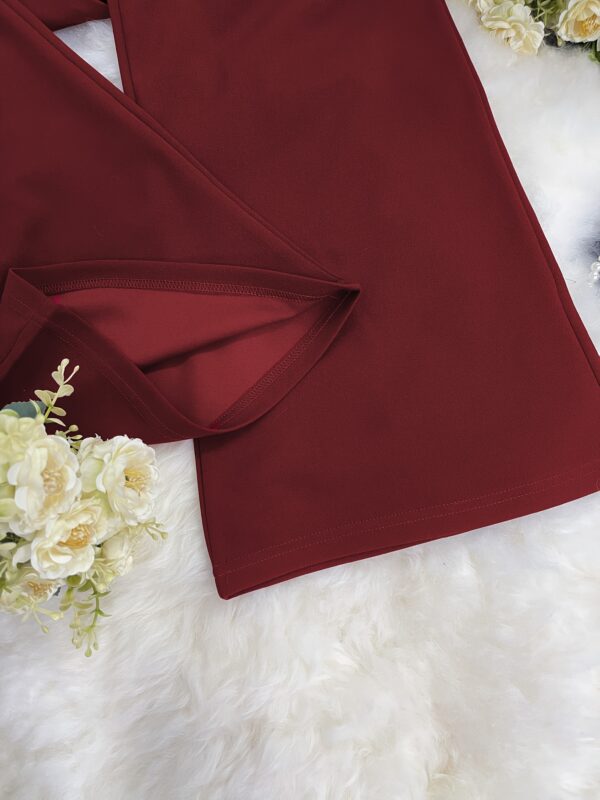 Women's Elegant High-Waisted Wide Leg Pants - Burgundy Trousers with Button Closure, Non-Transparent Fabric for Formal & Everyday Outfits, Machine Washable Year-Round Elegant Legwear, Office Wear, Classic Style, Quality Stitching, Stylish Bottoms, Office Ladies - Image 21