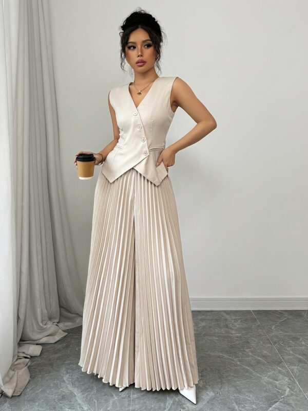 Women'S Simple And Versatile Pleated Vest Set, Fashionable Tank Top And Pleated Pants, 2pcs Set. - Image 8
