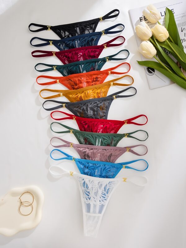 12pcs Women's French Ultra-Thin Sheer Thong Underwear - Breathable Soft Fabric, Elegant Solid Color Assortment with Adjustable Bow Detail, Comfortable for Casual Attire & Clothing - Image 3