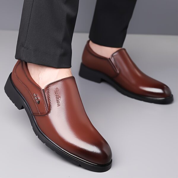 1pc Men'S Brown Slip-On Loafers - Stylish Low Top Dress Shoes with Metallic Logo, Rubber Sole, Insole & Lace-Up Detail, Perfect for Business & Casual Attire, Casual Footwear | Stylish Loafers | Durable Footwear - Image 6