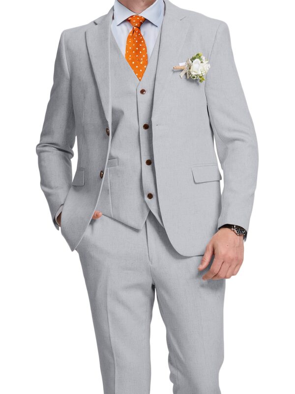 Men's Suits 3pcs Retro Linen Men Suit Beach Wedding Suit Summer Slim Fit Light Weight Linen Suit Jacket Vest Pant Tuxedo Business Prom - Image 4