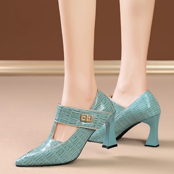 Elegant Plus Size Mary Jane Pumps - Pointed Toe, Mid-Block Heel, Slip-On with Metallic Buckle, Synthetic Cover Inner, Rubber Sole, All-Season Comfort Shoes, Comfortable Solewear | Elegant Footwear | Durable Rubber Sole, Ladies Shoes - Image 4