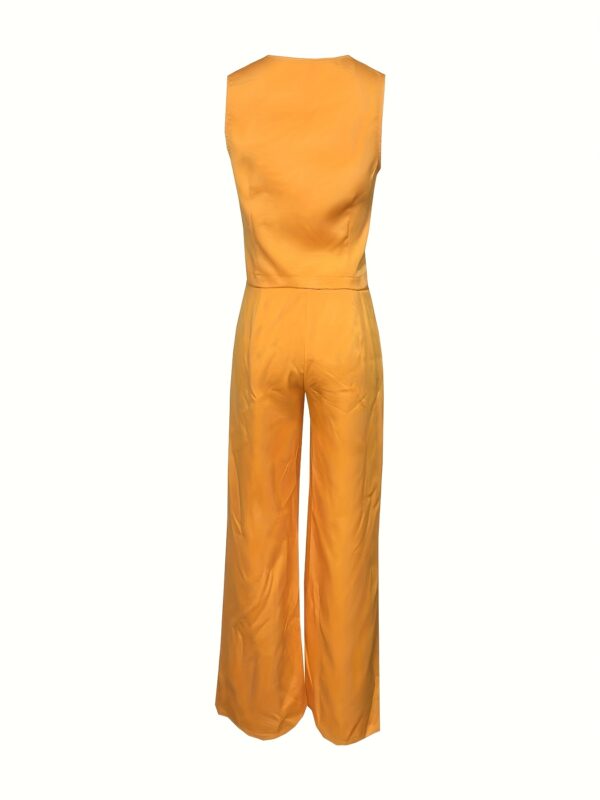 Women'S Mustard Yellow Sleeveless Jumpsuit with Button Details - Stylish Wide-Leg Pants, Polyester Fabric, Perfect for Casual or Formal Events, Casual Attire | Stylish Jumpsuit | Polyester Jumpsuit - Image 3