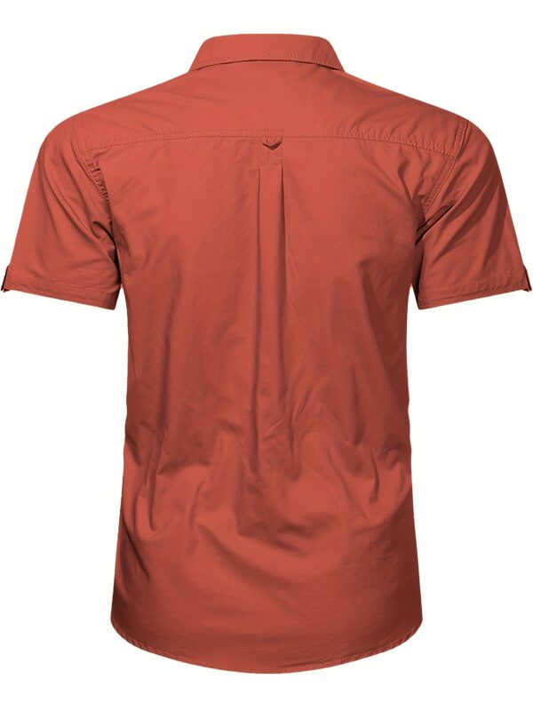 Men'S Cotton Solid Short Sleeve Shirt, Casual Lapel Collar Button Up Top with Multi Pockets, Summer Outdoor Leisure Wear - Image 6