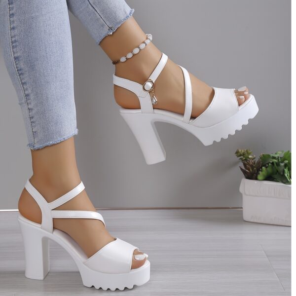 Women'S Summer Fashion Chunky Heel Sandals - White Open Toe with Buckle Strap, Comfortable PU Sole, Stylish High Heel Sandals for Casual Wear, Chunky Heel Sandals - Image 22