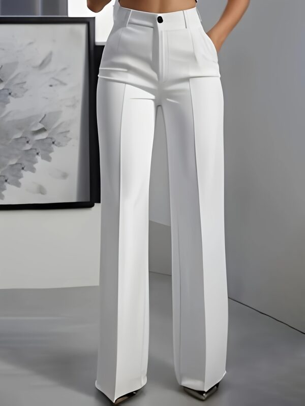 Elegant Women'S White Wide-Leg Pants - Straight Fit, Button Closure, Stylish High-Waist Trousers for Spring & Fall, Stylish Adult Clothing|Sophisticated Style|Straight Fit Pants - Image 5