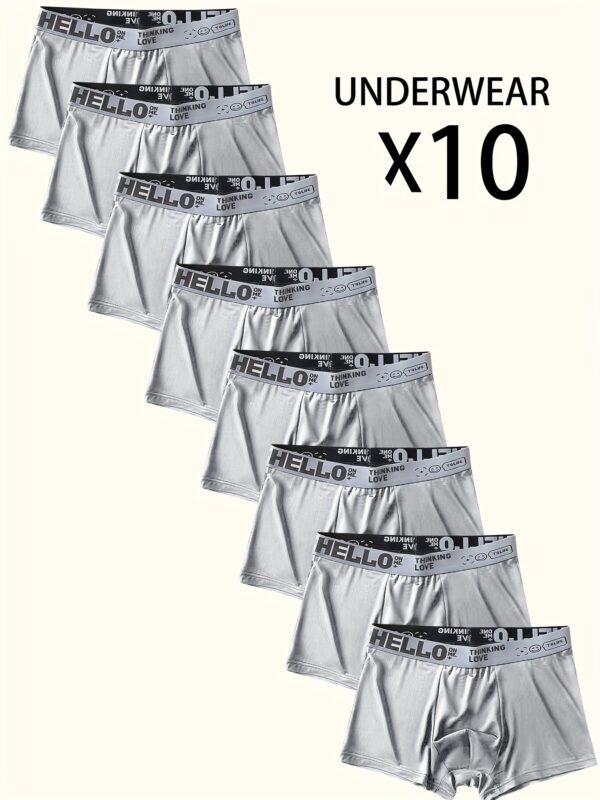 10pcs "Hello" Printed Men's Flat-Cut Underpants - Fashionable, Breathable, Comfortable Sports Underpants, High Elasticity, Quick-Drying Sports Underpants - Image 2