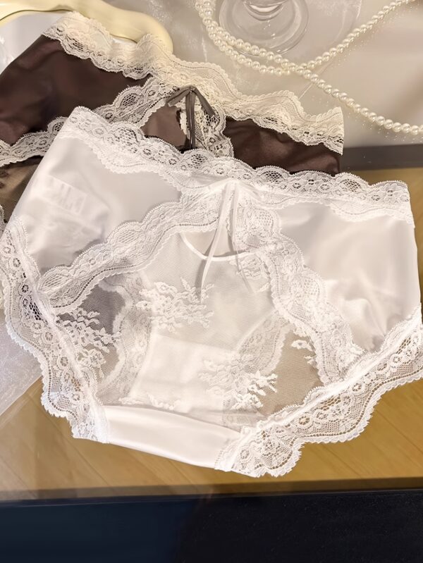 Five Pairs of Bow Lace Panties, Semi-Transparent Mid-Rise Underwear, Stylish Women'S Panties. - Image 5