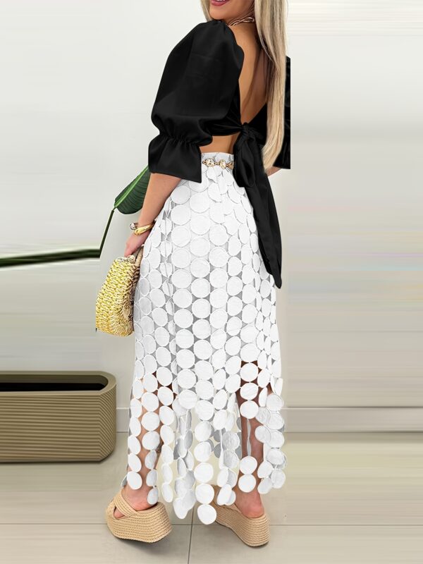 Women's Elegant White Tassel Skirt - Polyester, Mermaid Silhouette, High-Waisted, Bodycon Midi for Spring/Summer, Summer Skirt | Tassel Detailing | No Stretch Fabric - Image 7