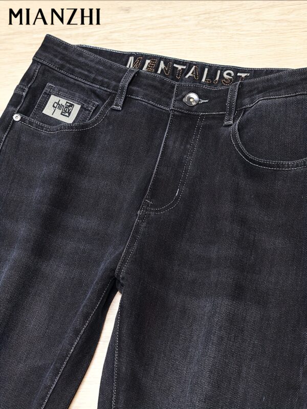 MIANZHI Men'S Slim-Fit Stretch Denim Jeans with Chinese Embroidery - Straight-Leg Mid-Rise, Button Closure, Light Wash, All-Season Casual Wear for Casual Attire, Comfortable Fashion, Breathable Fabric - Image 6