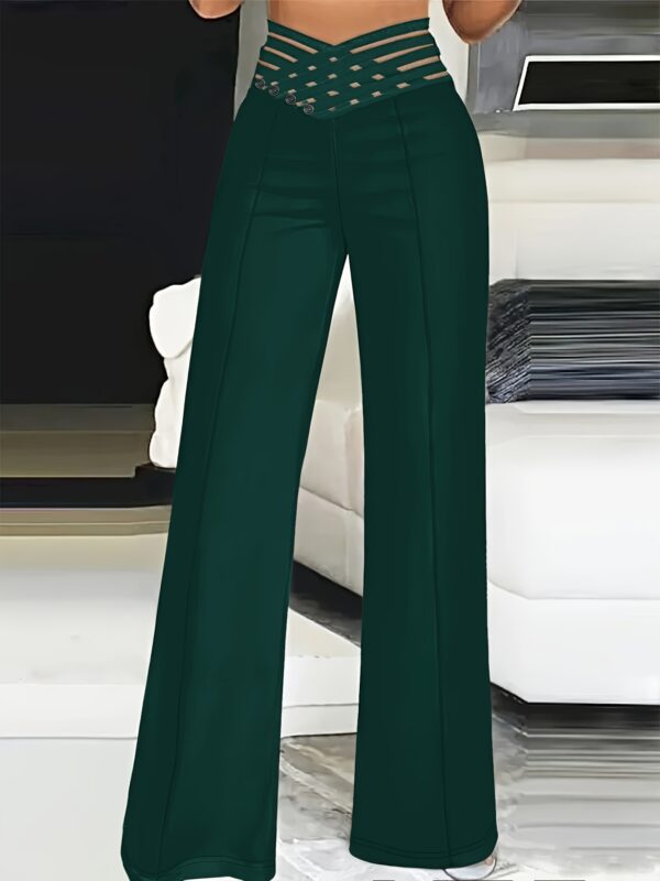 Women's High-Waist Cut-Out Straight-Leg Pants - Casual Polyester Trousers, Machine Washable, Ideal for Everyday Commute - Elegant Solid Color - Image 7