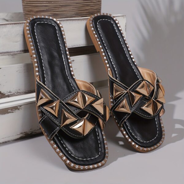 New Women's Slippers with Glitter Triangle Decoration, Fashionable and Trendy, Lightweight and Soft Sole, Casual Slippers - Image 3