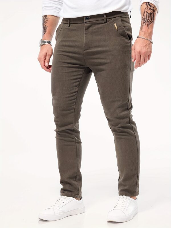 Men's Slim-Fit Stretch Casual Pants - Olive Green, Cotton Blend, Button Detail, Machine Washable, Versatile Style for All Seasons