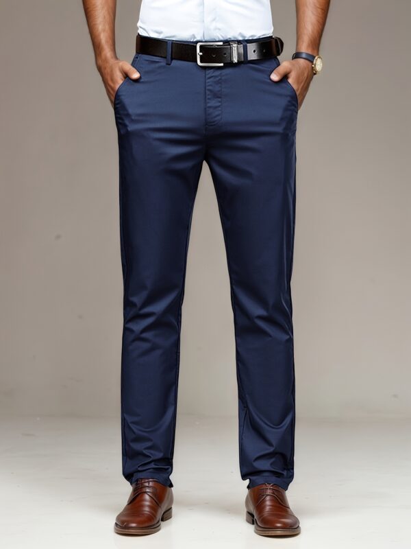 Men's Formal & Business Casual Pants - Navy Blue Straight-Leg Trousers, Regular Fit with Slight Stretch - Machine Washable Office, Wedding, Everyday Pants - Non-See-Through Professional Men's Bottoms, Office Wear, Sophisticated Look, Comfortable Trousers - Image 2