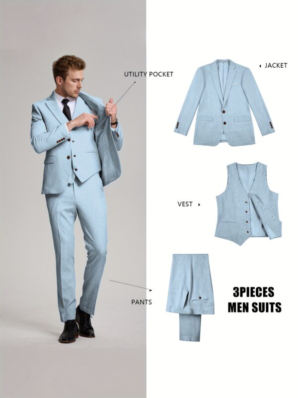 Men'S Cotton And Linen Three-Piece Suit, Two Buttons, Shengxin Fabric, Wash Label, 55% Linen, 45% Cotton - Image 9
