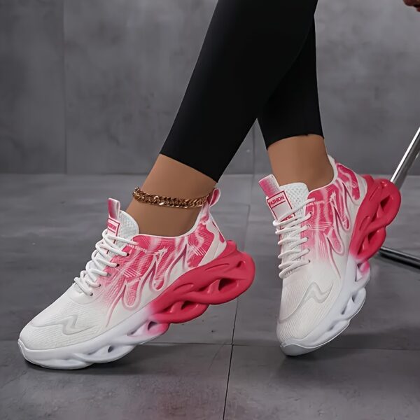 Women's Breathable Mesh Running Shoes - Gradient Pink & White Sporty Sneakers with Cushioned Phylon Sole, Comfortable Low-Top Design for Gym, Jogging, Travel & Casual Wear, Sleek Shoe Design, Cushioned Support - Image 2