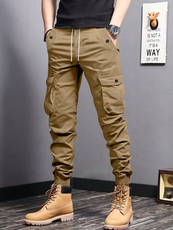 Casual Jogger Pants - Non-Stretchy Fabric with Multiple Utility Pockets, Drawstring Waist - for Gym, Everyday & Professional Workwear - Machine Washable - Spring/Fall Season - Style 2279, Jogging Pants, Gym Wear, Relaxed Fit, Durable Construction, Elastic Cuffs, Outdoor Workers, Functional Design, Sturdy Construction, Work Trousers, Active Lifestyle - Image 4