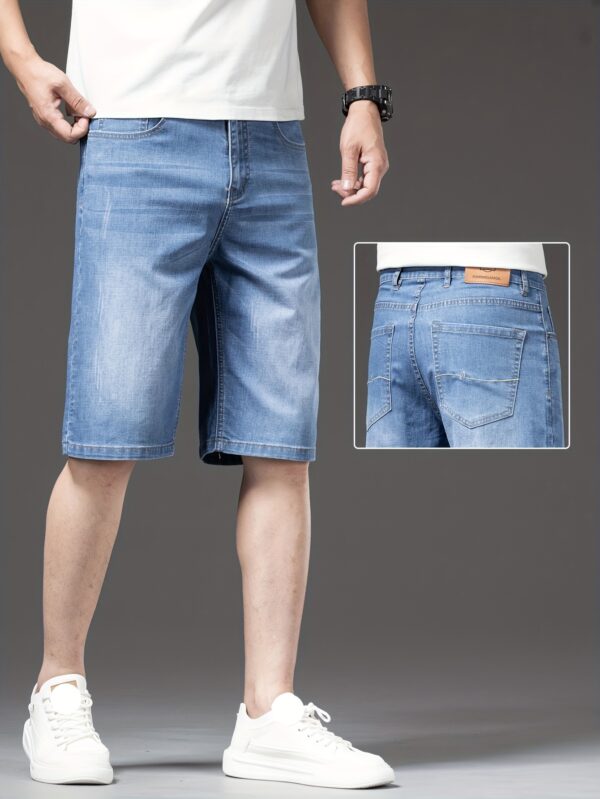 Men'S Light Blue Denim Shorts - High-Quality Stretch Fabric, Slim Fit Straight Leg, Casual Business Style with Pockets, Summer 2025 Collection, Versatile and Fashionable, Jean Shorts