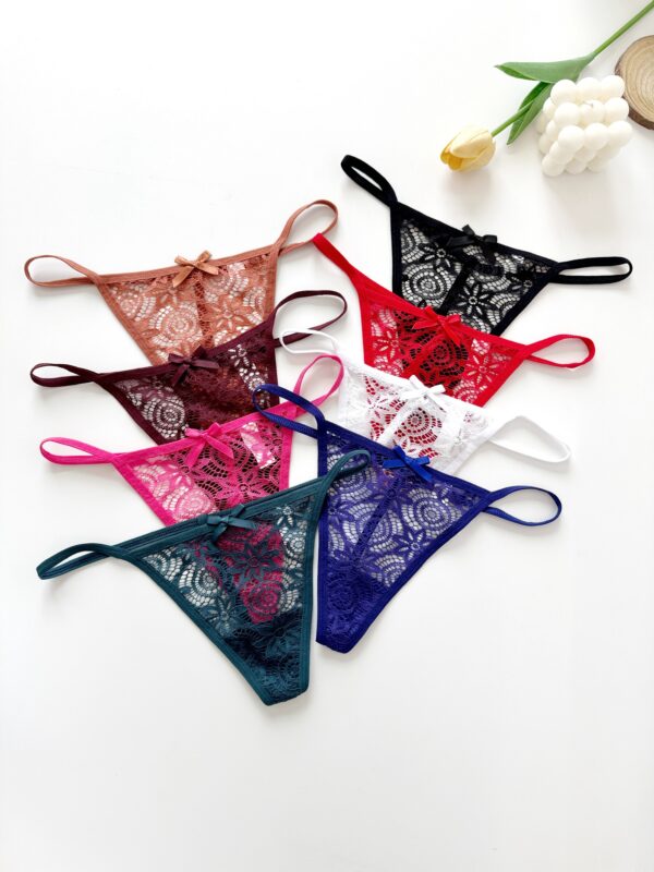 8pcs New Thin Strap Seamless Low Waist Women's Thong Sexy Hot Hollow Pure Desire Panties Bowknot See-through Thin Comfortable Breathable Bikini T-Pants - Image 4