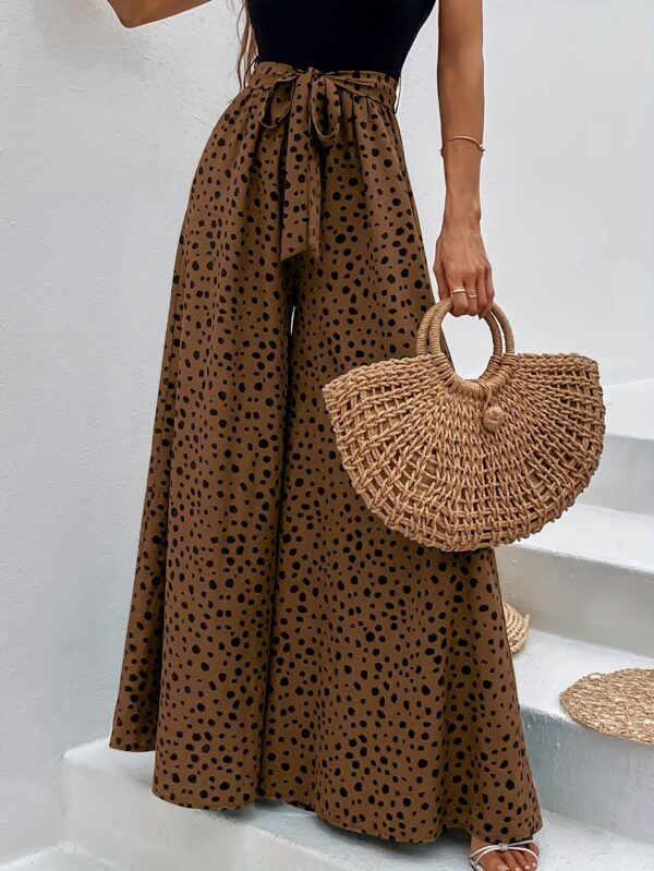 Women's Polka Dot Wide-Leg Pants with Adjustable Waist Tie - Loose Fit Long Trousers, Machine Washable All-Season Casual to Formal Elegant Chic Trousers for Women - Image 12