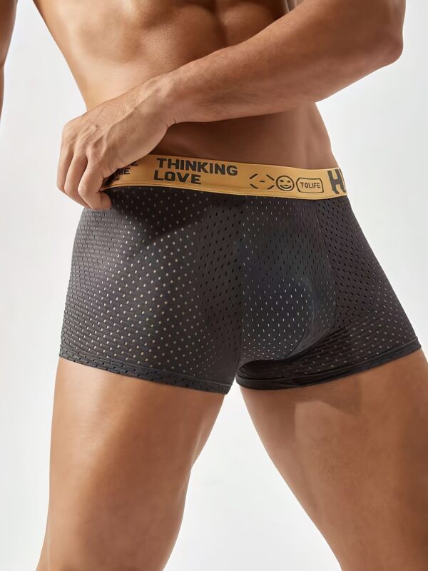 Pack of 10 Men's mesh flat corner underwear, hello letter waistband, solid color mesh hollow design, full sense of style, very breathable and comfortable, suitable for summer wear - Image 4