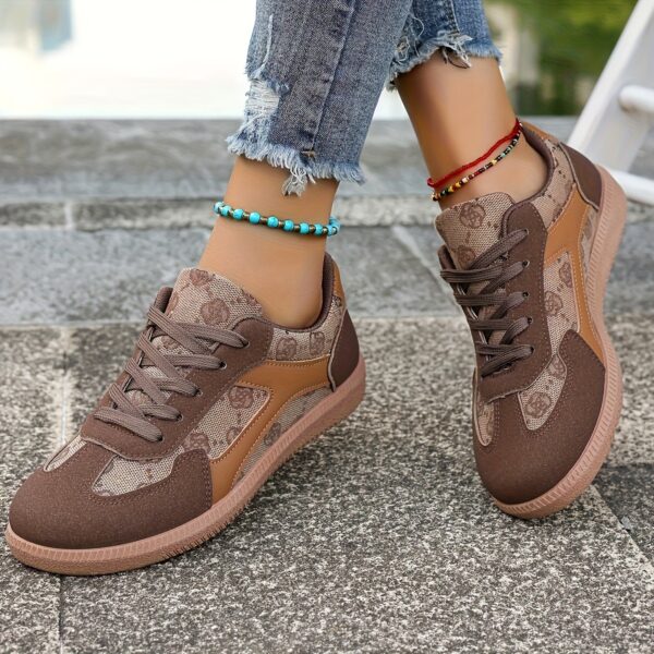 Women'S Comfortable Versatile Athletic Sneakers with Camouflage Design - Non-Slip, Stabilizing Support, All-Season Wear, Brown & Beige Pattern, PVC Sole, Fabric Upper, Lace-Up Closure, Everyday Sneakers | Trendy Women'S Sneakers | Durable Sole Sneakers