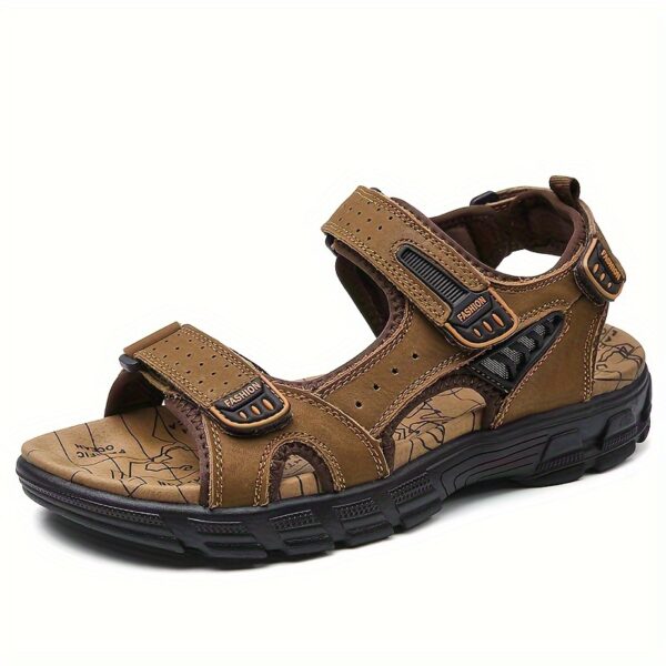 Men's Genuine Leather Summer Sandals with Closure, Thick Sole, Open Toe, High Quality, Lightweight & Breathable for Beach, Hiking, and Casual Wear, Casual Outdoor Shoes | Patterned Leather Sandals | Rubber Sole Sandals - Image 6