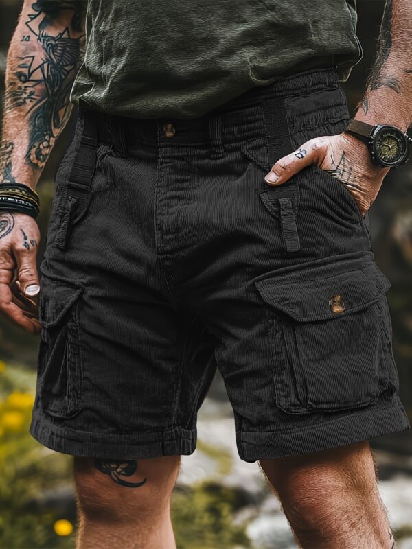 Men'S Corduroy Cargo Shorts with Multiple Pockets - Olive Green, Comfortable & Breathable, Casual Style, Mid-Rise, Perfect for Outdoor Activities, Casual Outdoor Shorts | Midrise Shorts | Durable Fabric Shorts
