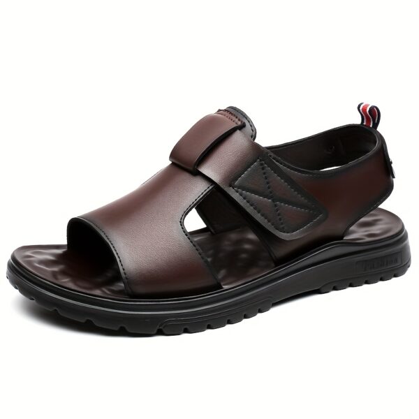 Men's Summer Sandals - Thick Sole Non-Slip Beach Shoes, Soft Casual Fashion Sandals with Adjustable Hook & Loop Strap, Brown Upper & Black Rubber Sole for Everyday Comfort - Image 5