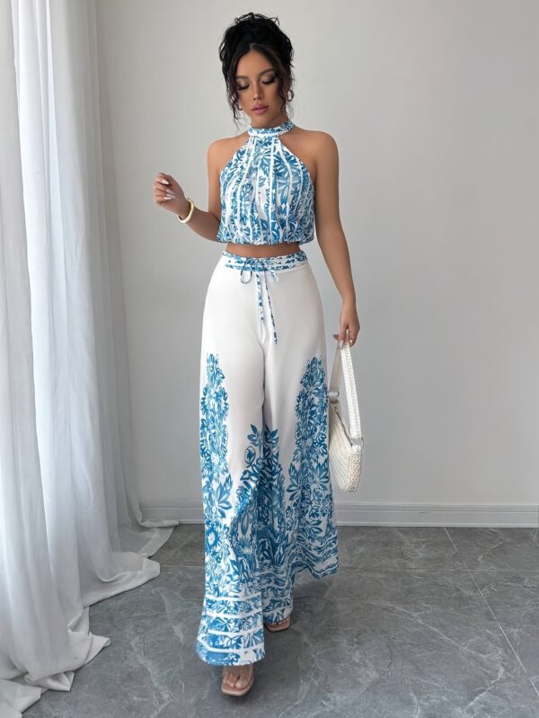 Women'S Fashion 2pcs Set Elegant Sleeveless Camisole Top and Wide-Leg Pants, Suitable for Summer - Image 6