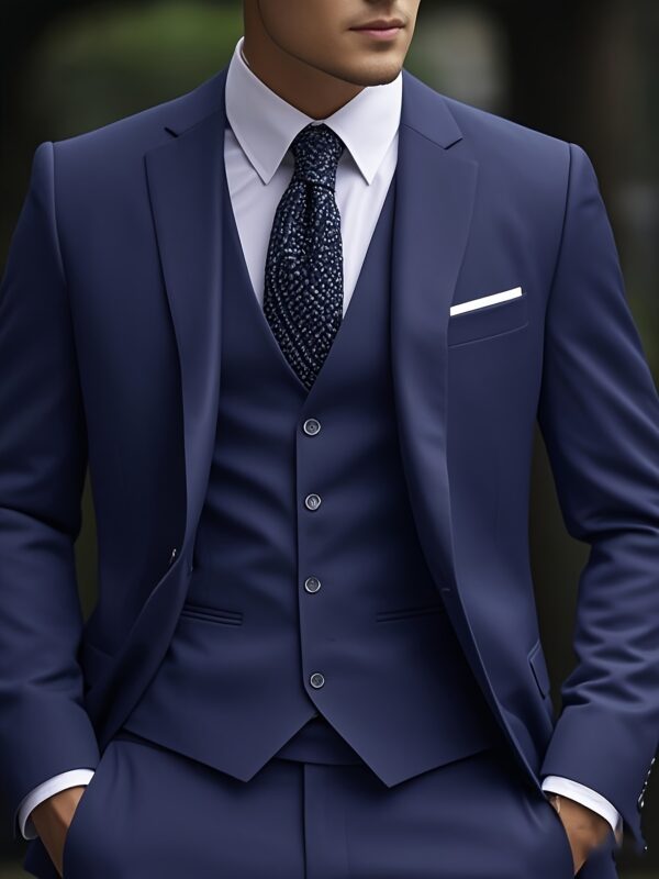 Men'S Slim Fit Three-Piece Black Suit with White Shirt and Patterned Tie - Perfect for Formal Events, Weddings, and Parties, Wedding Attire|Slim Fit Suit|Detailed Construction - Image 2