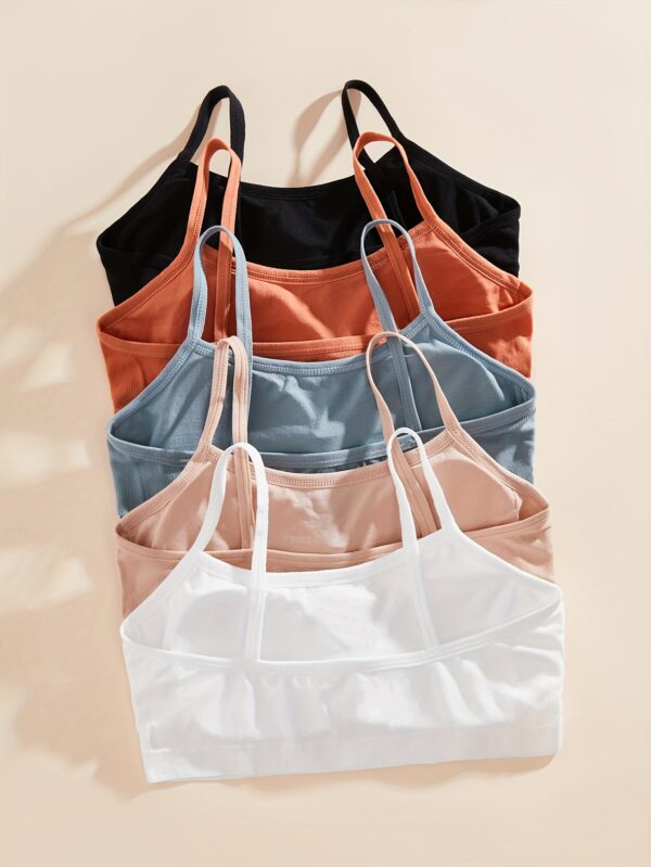 5pcs Sweet Pattern Simple Solid Bra, Comfy & Breathable Bra, Women's Lingerie & Underwear - Image 2