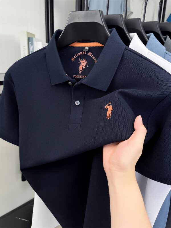 CRRTMARO Men's 100% Cotton Shirt - Casual Short Sleeve Summer Top with Embroidered Logo & Contrast Collar, Dark Green & Golden Button-Up Regular Fit - Image 2