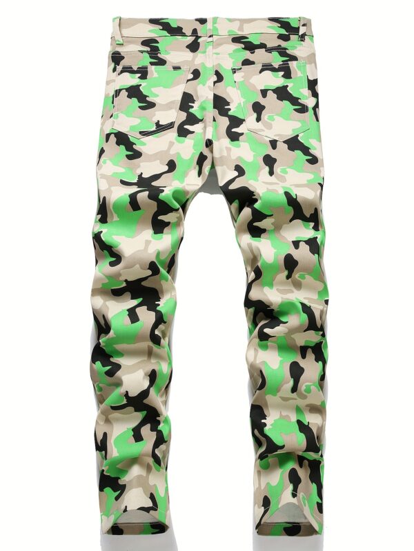 Men's Casual Camouflage Pattern Cotton Blend Pants, Street Style Medium Stretch Trousers, Barrel Jeans - Image 8