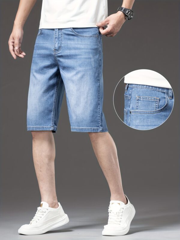 Men'S Light Blue Denim Shorts - High-Quality Stretch Fabric, Slim Fit Straight Leg, Casual Business Style with Pockets, Summer 2025 Collection, Versatile and Fashionable, Jean Shorts - Image 5