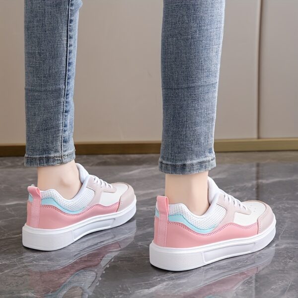 Stylish Women's Low-Top Sneakers - Lightweight Casual Shoes with Pastel Pink & Light Blue Accents, Synthetic Cover Upper, Breathable Mesh Lining, EVA Sole for Comfort, Perfect for Casual Attire & Travel - Image 8