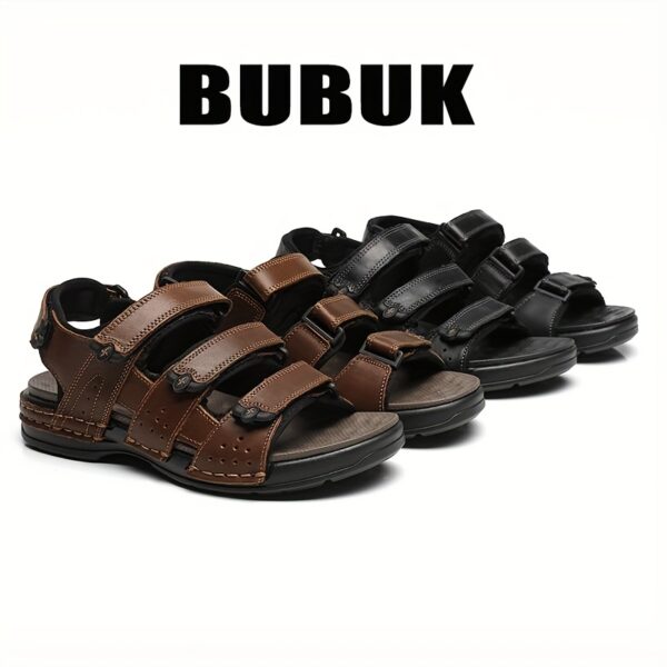 BUBUK Men'S Genuine Cow Faux Leather Sandals - Adjustable, Non-Slip, Comfortable Summer Beach Shoes with Soft Sole, Open Toe Design in Brown, All-Season Wear - Image 5