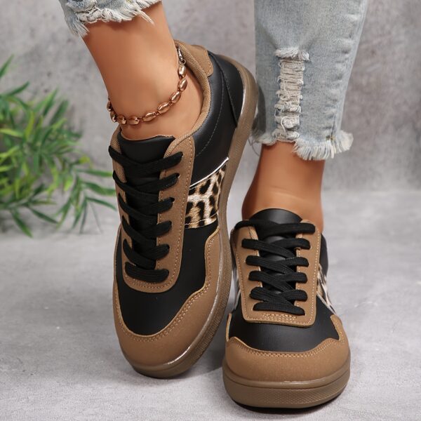 Women'S High-Quality Fashion Sneakers with Black and Brown Leopard Print, Comfortable Low-Top Casual Sports Shoes with Lace-Up Closure, All-Season Wear, Casual Footwear | Stylish Laceup Sneakers | Durable Rubber Sole - Image 4