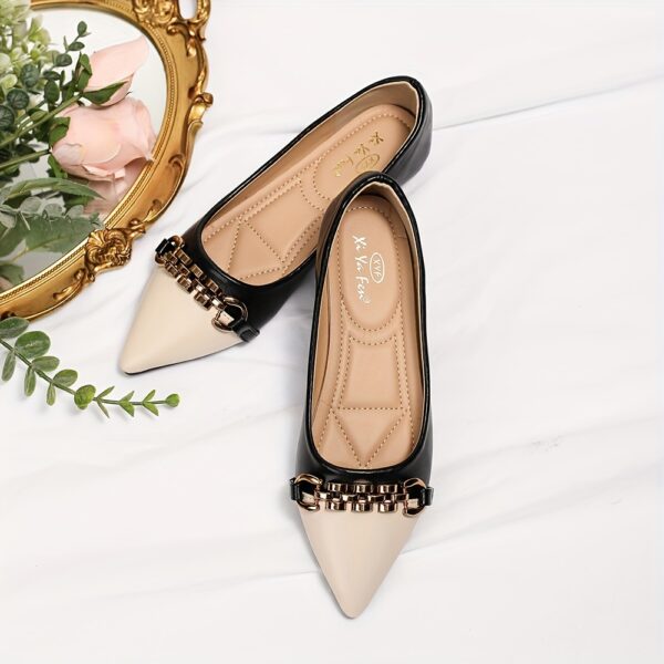 Women's Buckle Decor Flat Shoes, Two Tone Pointed Toe Slip On Shoes, Fashion All-Match Commuter Flats - Image 5