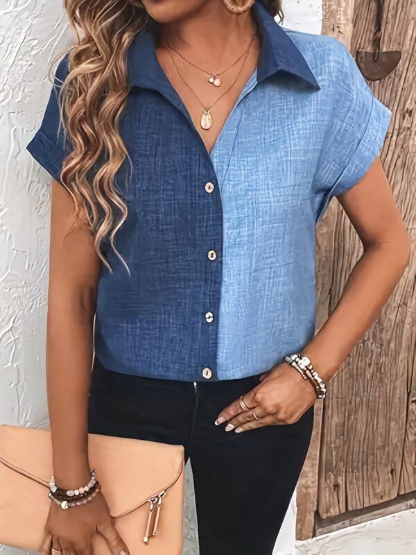 Elegant Special LUNE Women's Batwing Sleeve Shirt - Two-Tone Color Block Button-Front Design, Lightweight Non-Stretch Fabric, Machine Washable for Spring Summer Fall, Casual & Formal Wear