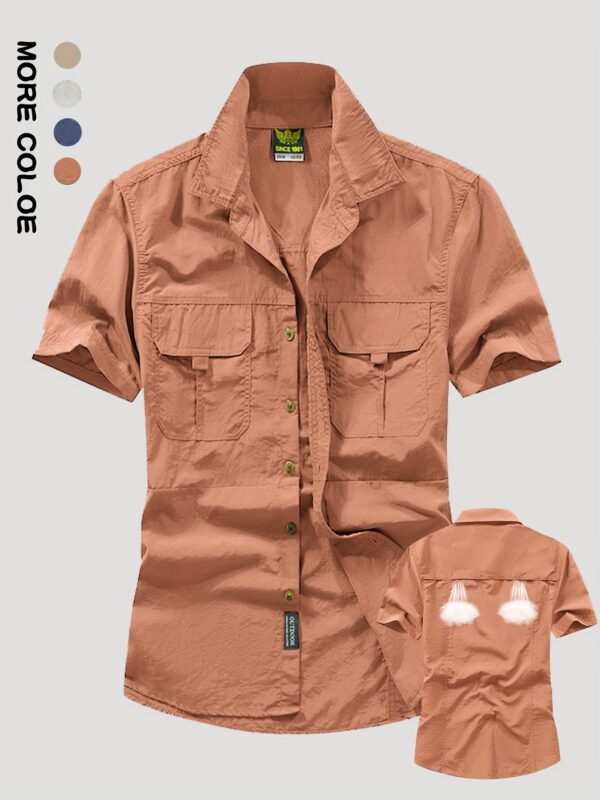 Men's Summer Lightweight Quick-Dry Short Sleeve Shirt - Breathable Workwear Style with Large Pockets, Olive Green, Regular Fit for Outdoor Leisure & Casual Wear, Functional Pocket Design | Classic Buttonup Placket | Machine Washable Clothing, Cute Shirts for Summer - Image 3