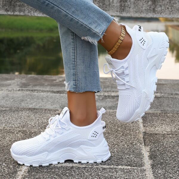 SIGUJK Women's Breathable Knit Sneakers - Lightweight Casual Walking Shoes with Cushioned PU Sole, White Low-Top Lace-Up Design for All-Season Outdoor Comfort, Shoes Sneakers, Sleek Sporty Design, Microfiber Construction, Everyday Footwear, Durable Footwear, Daily Commuters - Image 18