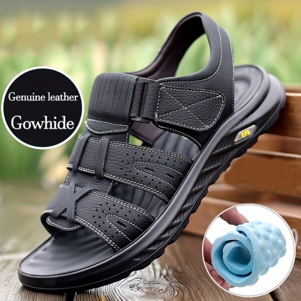 summer 2025 Men's lightweight Genuine Leather sports sandals with adjustable buckle straps, featuring exquisite Genuine Leather uppers and anti-slip durable soles. Available in 3 colors for all-day comfort and breathability, suitable for daily wear and outdoor commuting. Offers a full range of sizes (9 options) to fit various foot types, including water-friendly designs at an excellent value - Image 4