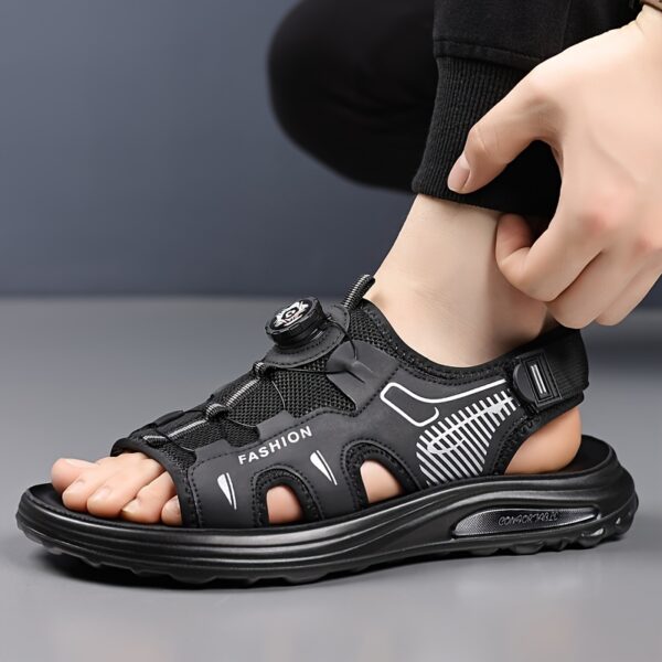 Men'S Summer Sports Sandals - Casual Beach Shoes with Soft Rubber Sole, Breathable Mesh Upper, Adjustable Buckle Strap, Black & Tan Design for Outdoor Activities, Water Sandal - Image 8