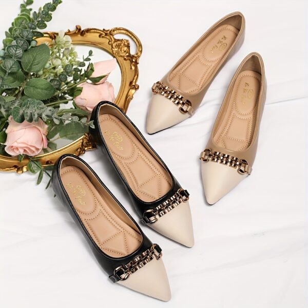 Women's Buckle Decor Flat Shoes, Two Tone Pointed Toe Slip On Shoes, Fashion All-Match Commuter Flats - Image 10