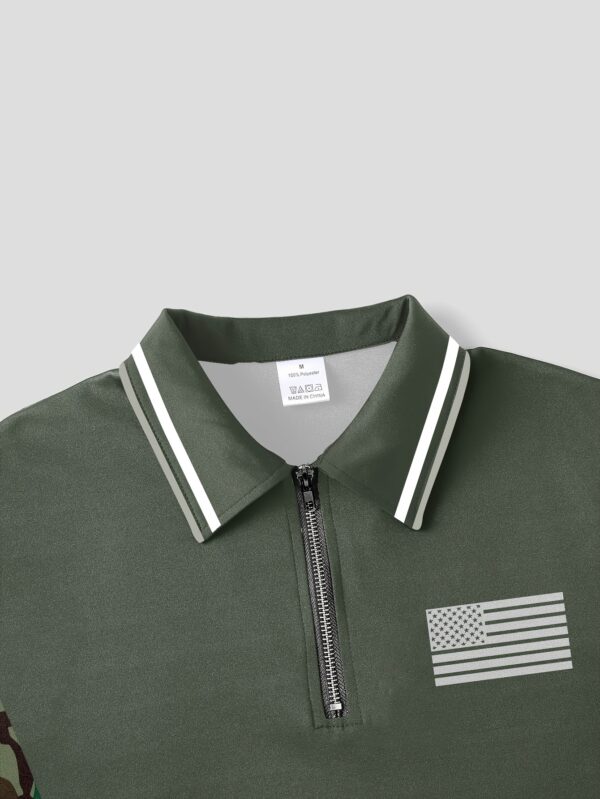 Men'S Patriotic Camouflage & American Flag Shirt - Breathable Summer Short Sleeve, Regular Fit Casual Outdoor Tee with Zipper Collar, Military-Inspired Design, Breathable Fabric - Image 3