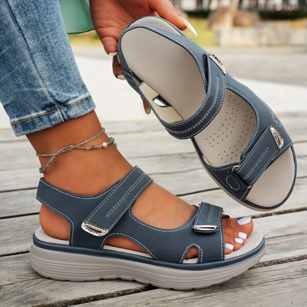 Women's Elegant Mary Jane Sandals - Adjustable Hook-and-Loop Ankle Strap, Breathable PU Cover Upper & Cushioned Insole, Comfortable Wedge Heel for Summer Beach, Casual & Outdoor Wear - Solid Color Design, Summer Beach Footwear | Open Toe Sandals | Adjustable Strap Sandals - Image 5