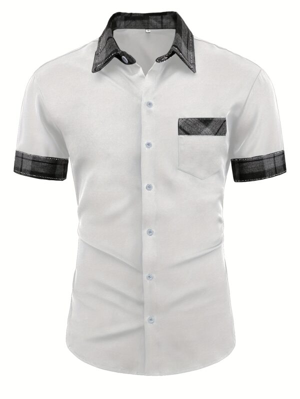 Men'S Classic Plaid Shirt with Unique Design, Comfortable and Breathable Short Sleeve, Single-Breasted Button-Up, Regular Fit, Non-Stretch Fabric, Perfect for Summer Festive Occasions, Festive Attire|Classic Plaid Shirt|Breathable Fabric - Image 4